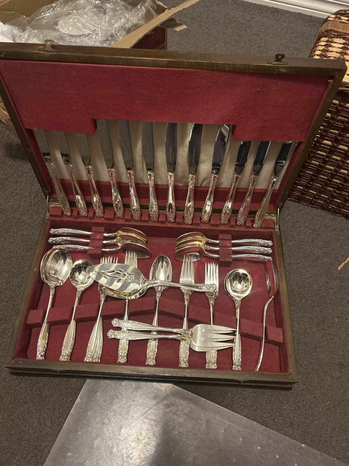 Grosvenor Laureate Silver Plated Cutlery Set for 6 + Serving Pieces 1960s Vintag