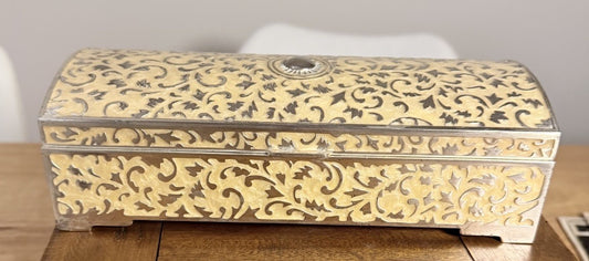 Vintage Decorative Metal Jewellery Box Velvet Lined Trinket Case Floral