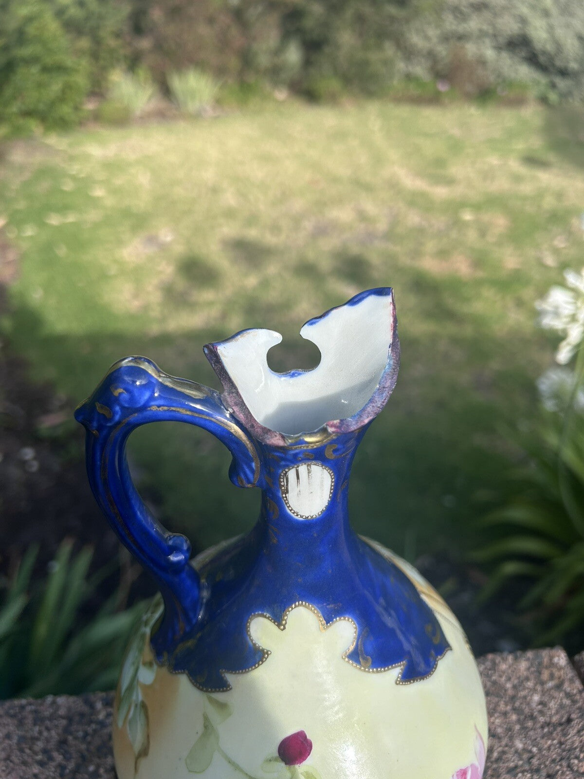 Detailed Japanese Gilded Hand Painted Blue Pitcher - 23 Cm Tall