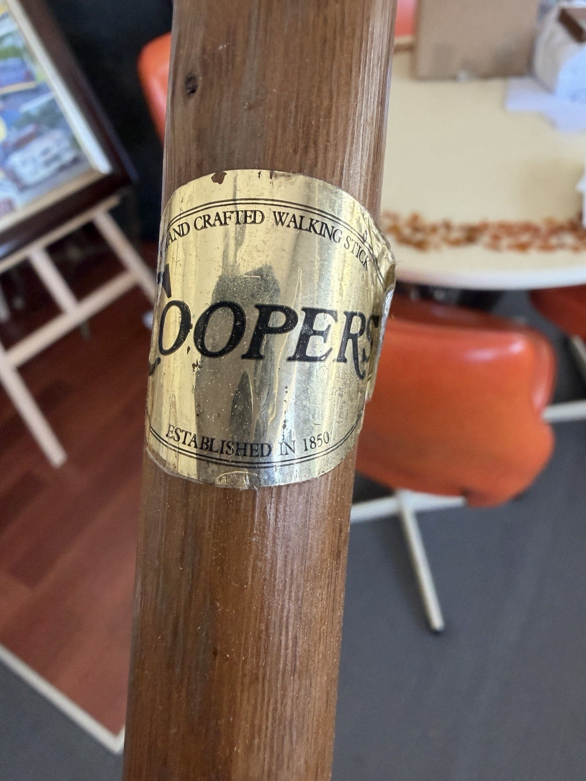 Coopers Hand Crafted Wooden Walking Stick Crook Handle Vintage Cane 85cm