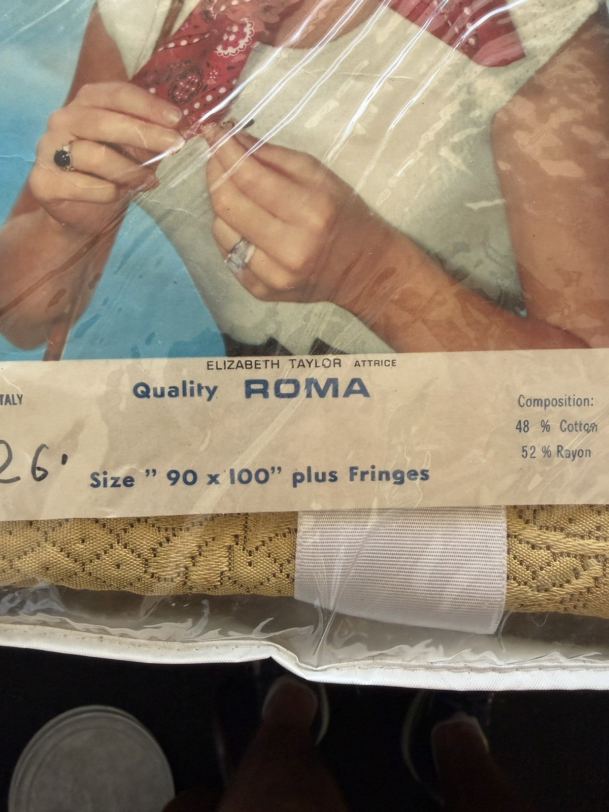 Vintage Elizabeth Taylor Italian Bedspread Roma 1950s 230x240cm NOS