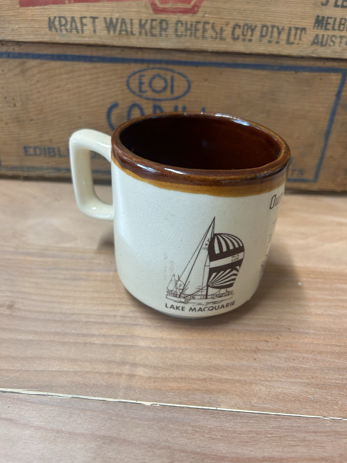 Our Town Newcastle Pottery Mug – Nobbies Beach Lake Macquarie Vtg 1980s