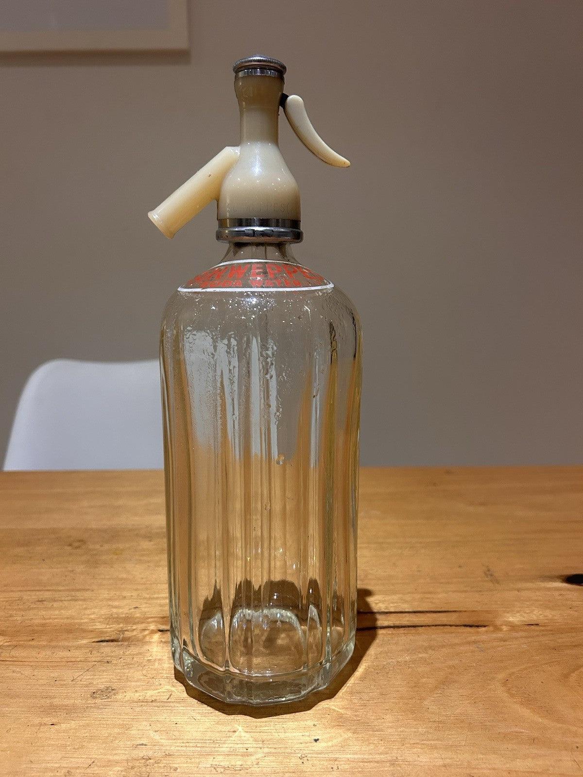 Pair of Schweppes Soda Siphons 1950s Bakelite Tops Cream & Black Levers