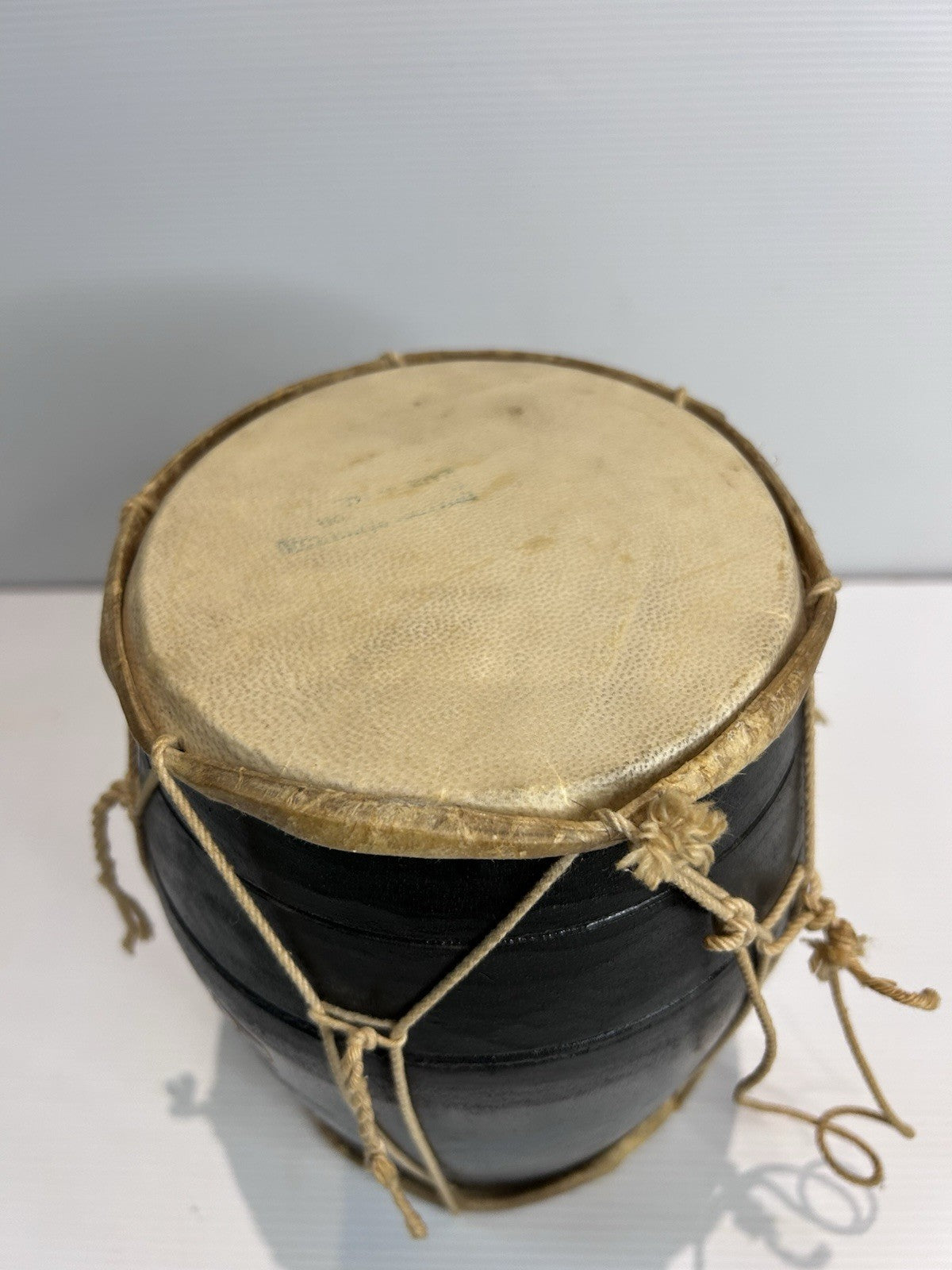 Fijian Handcrafted BULA Drum Black Wood Goat Skin Head 20cm Souvenir Decor