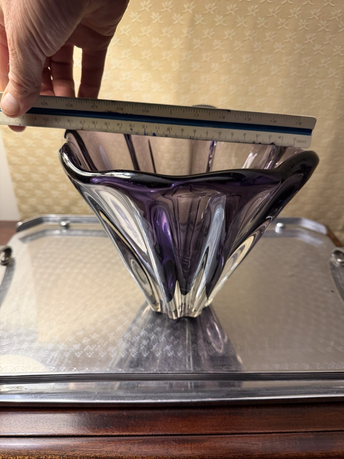 Attributed Josef Hospodka Chribska Amethyst Czech Art Glass Vase 21cm