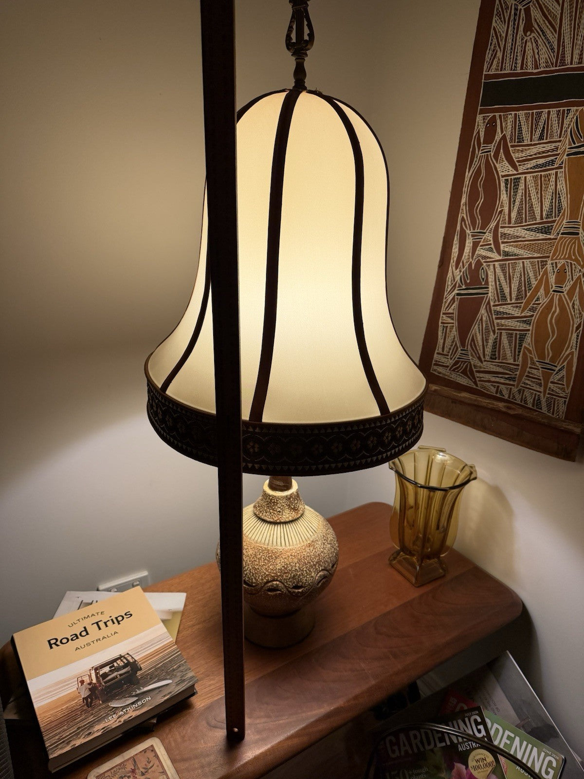 Vintage Mid Century Studio Pottery Table Lamp Ceramic Timber Base Working