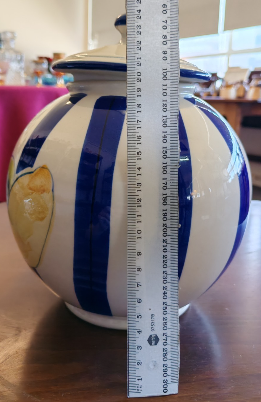 Robert Gordon Lidded Ginger Jar - Blue Stripe Lemon - Australian Pottery