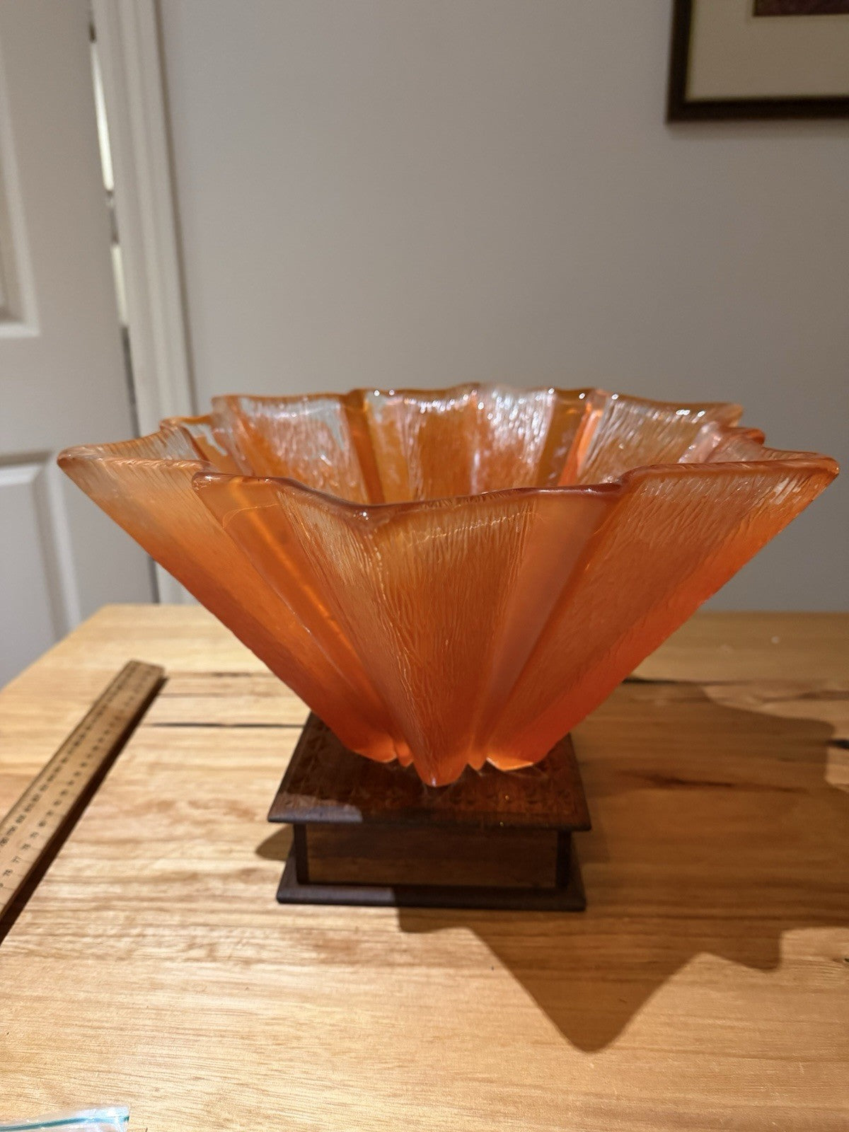 Vintage Walther Glas Star Bowl Orange Bark Glass Germany MCM 34cm