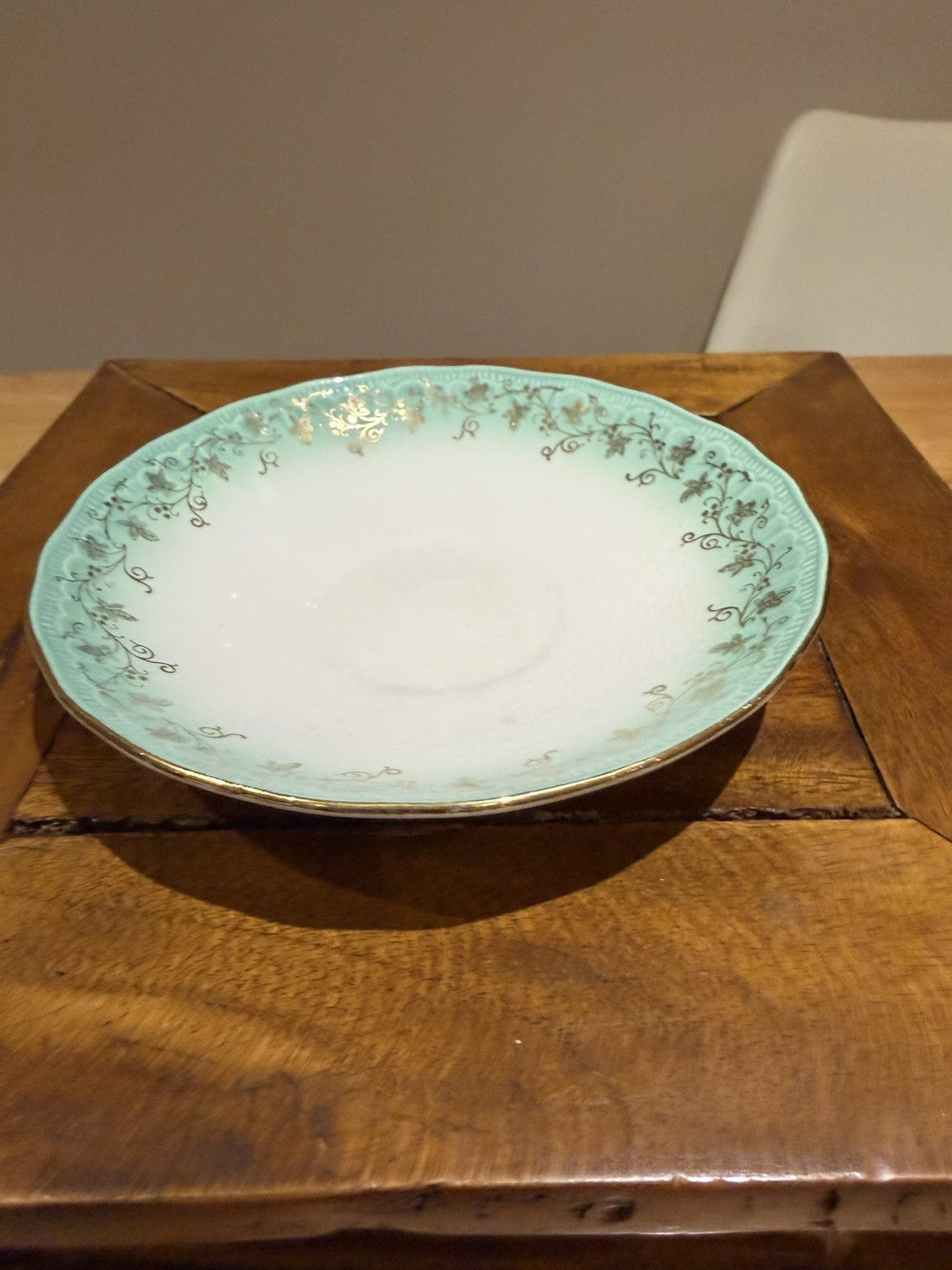 Vintage Dainty Miss English Teacup & Saucer Set x3 Aqua Gold Floral