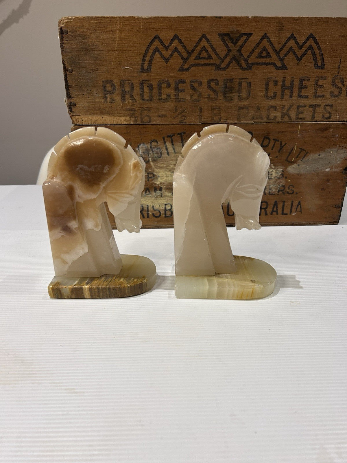 Vintage Onyx Horse Head Bookends Pair – Mid-Century Art Deco Style 16cm Tall