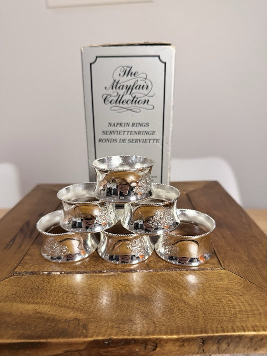 Vintage Silver Plated Napkin Rings Set 6 Mayfair Collection Boxed UK