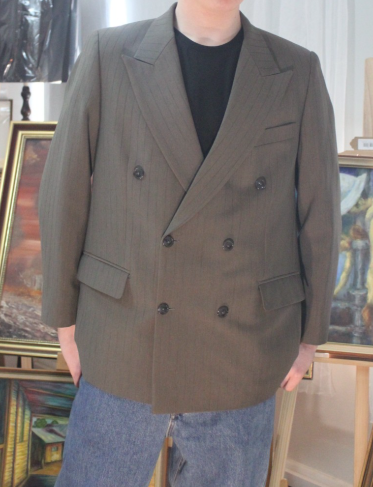 Vintage Giorgio Armani Grey Pinstripe Double Breasted Blazer Jacket Mens