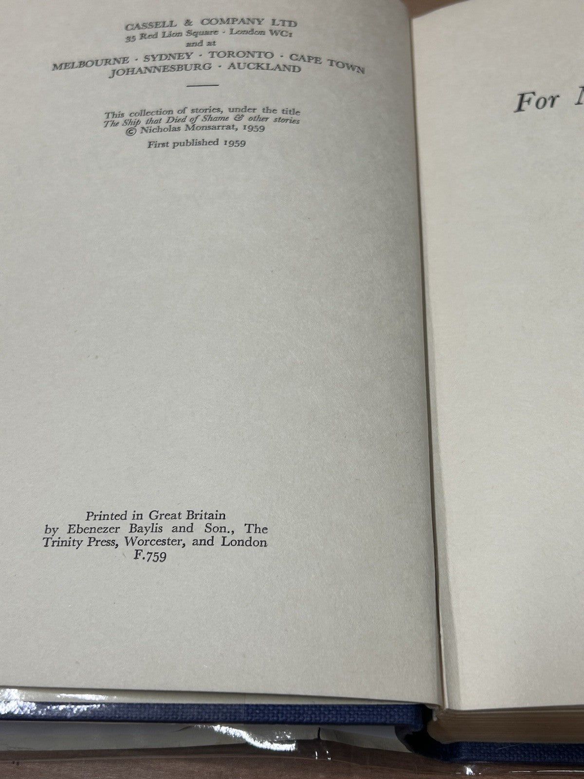 Nicholas Monsarrat The Ship That Died of Shame 1959 1st Ed HC DJ Cassell