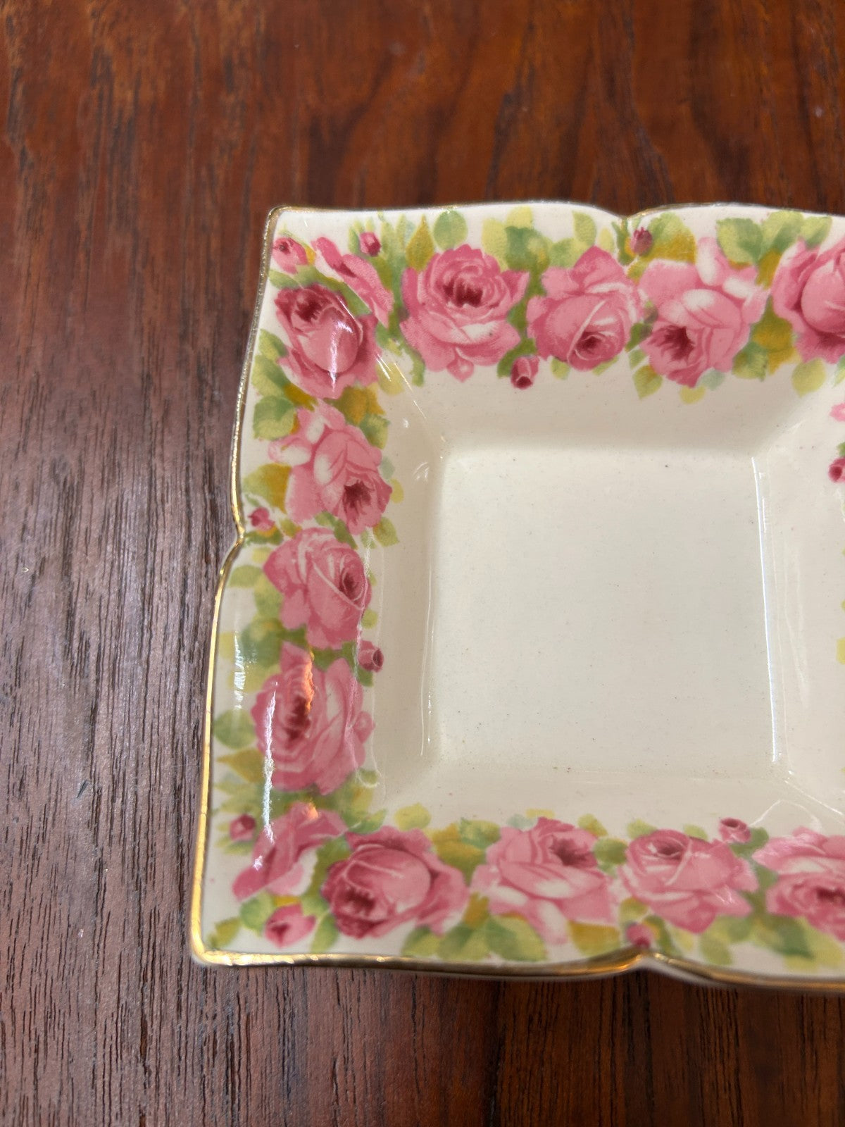 Vintage Royal Doulton Rose Garland Square Dish England D5533 Floral Trinket