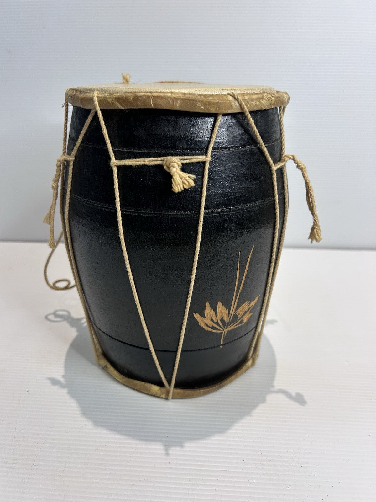 Fijian Handcrafted BULA Drum Black Wood Goat Skin Head 20cm Souvenir Decor