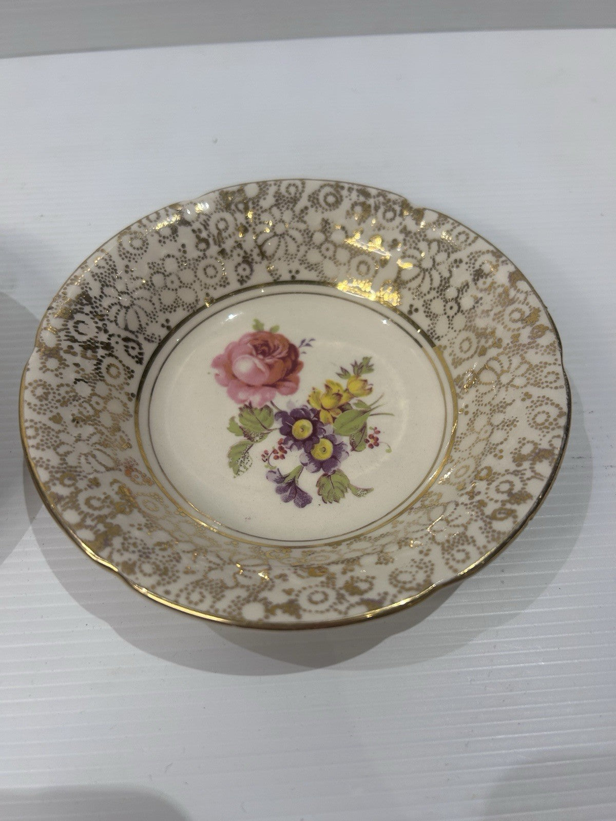 H&K Tunstall Floral Gold Lace Bowls x2 England Vintage Bone China
