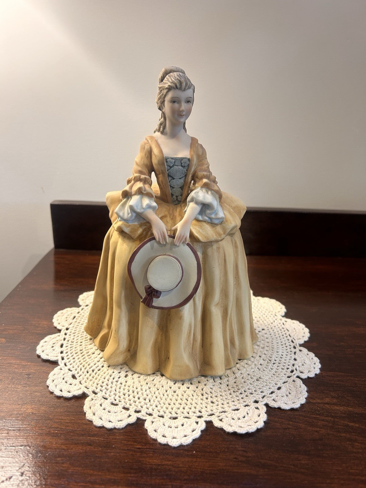 Vintage Andrea by Sadek 7845 Figurine Victorian Lady with Hat 8.5” Bisque Finish