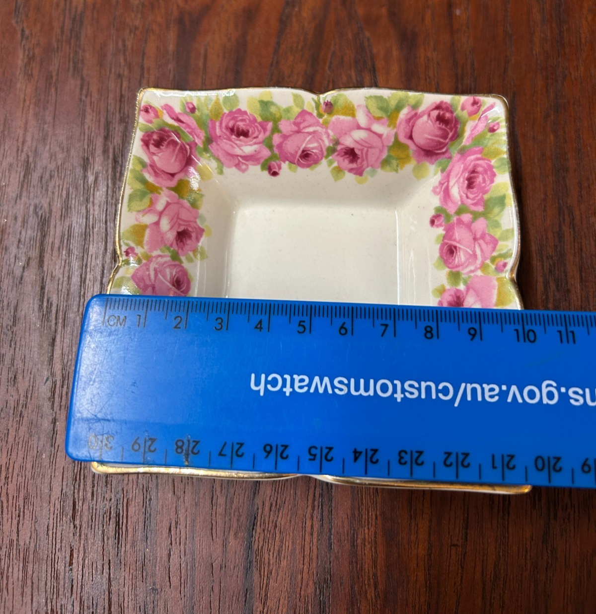 Vintage Royal Doulton Rose Garland Square Dish England D5533 Floral Trinket
