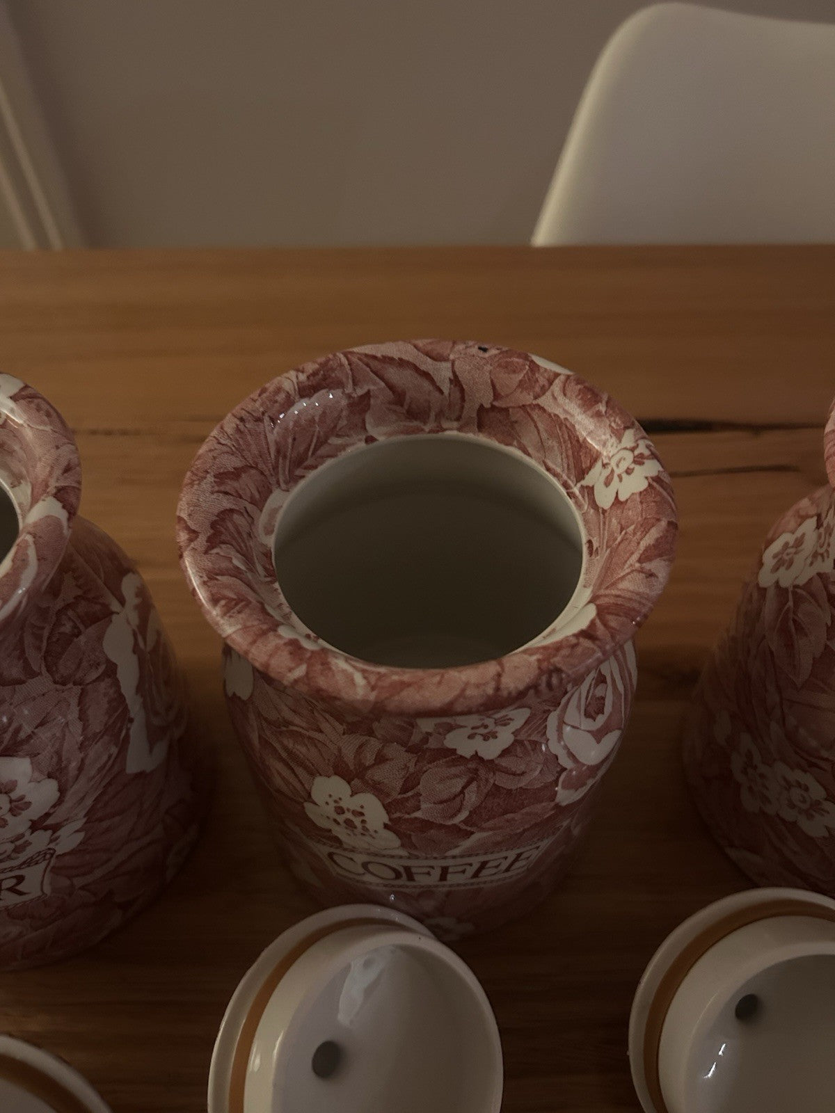 Vintage Burleigh Victoria China Tea Coffee Sugar Canisters Red Floral Set