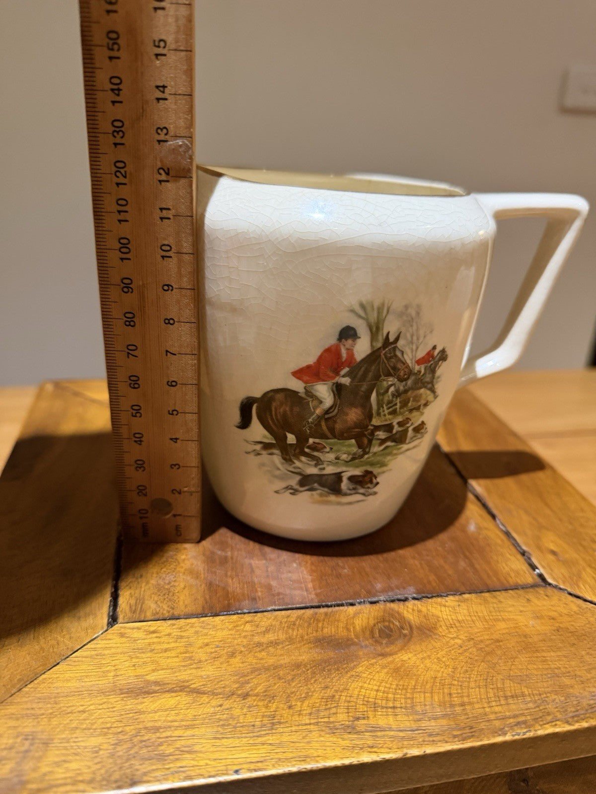 Vintage Hunting Scene Milk Jug Creamer Fox Hunt Horse Rider Ceramic