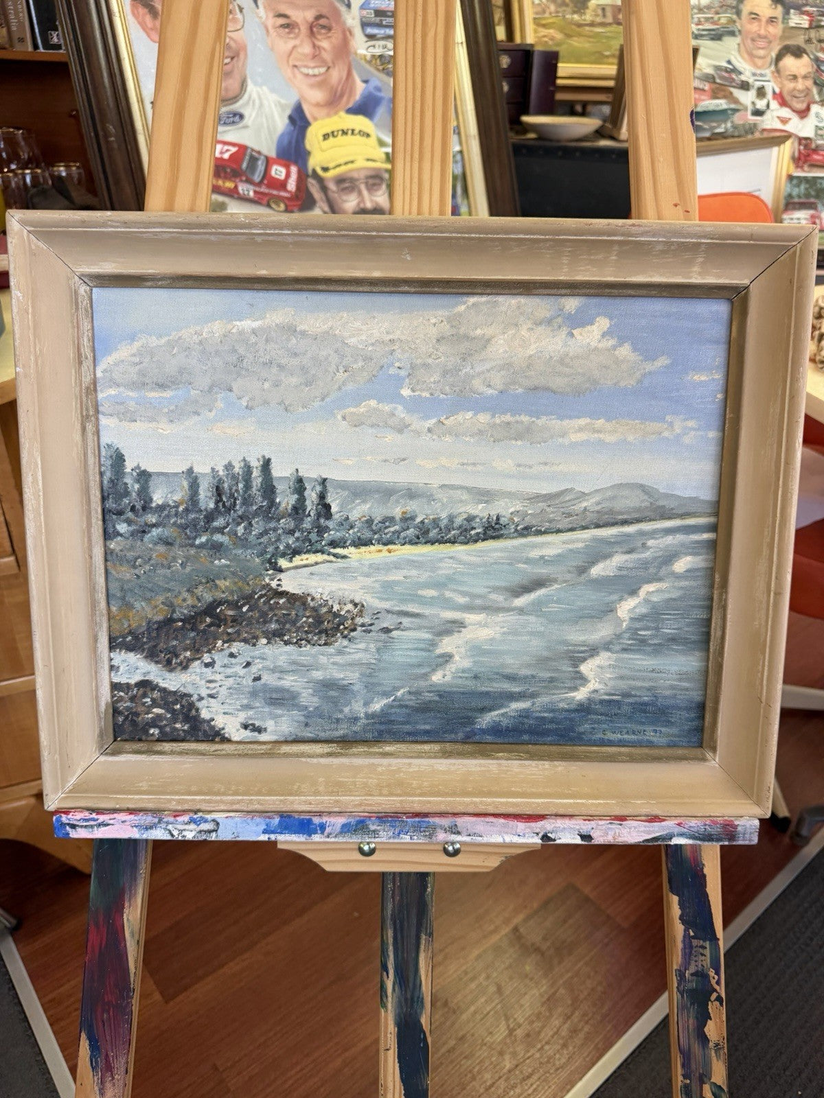 C Wearne 1979 Original Oil Painting Australian Coastal Seascape Vintage Framed