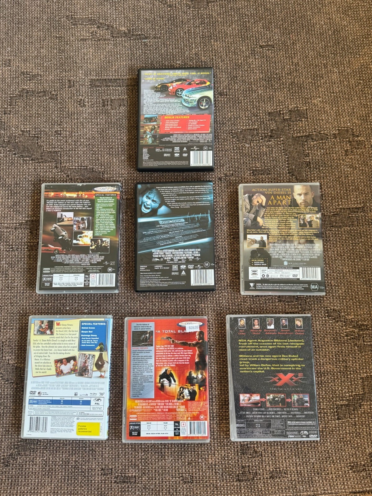 Vin Diesel DVD Bundle | Fast Furious, xXx, Pitch Black, Pacifier | 7 Movie Set