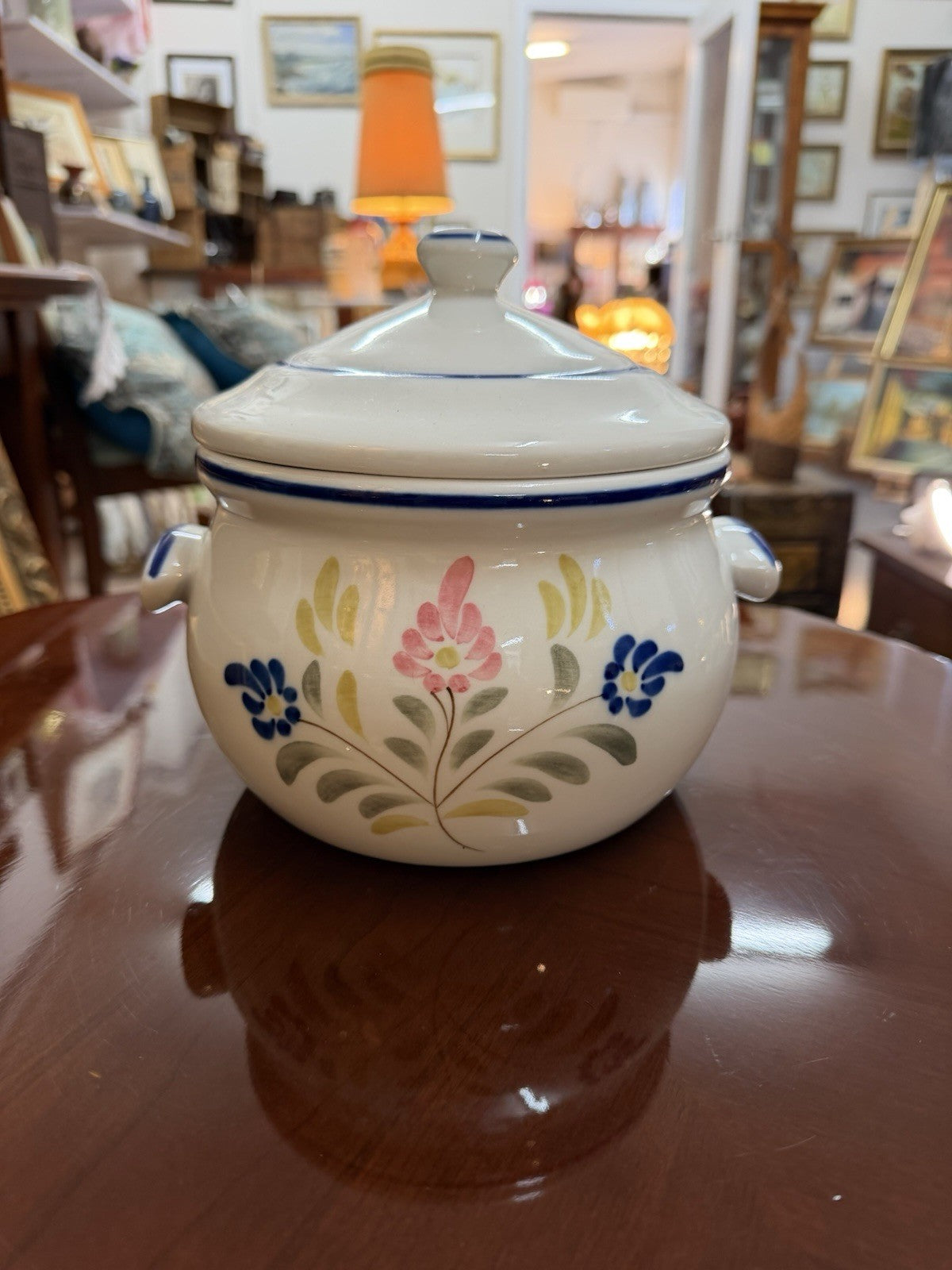 Viana do Castelo Portugal Hand Painted Lidded Ceramic Pot Canister Floral