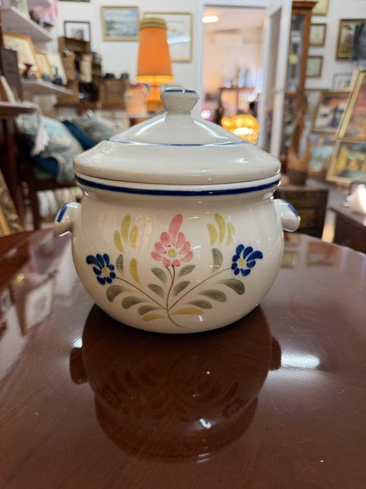 Viana do Castelo Portugal Hand Painted Lidded Ceramic Pot Canister Floral