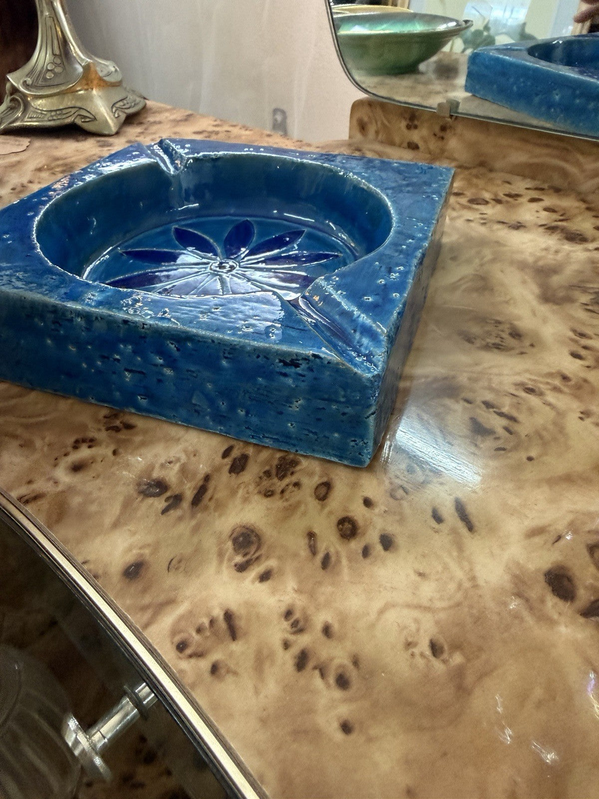 Bitossi Rimini Blu Ashtray Aldo Londi Italy Mid Century Modern Ceramic Blue