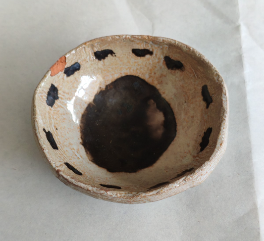 Vintage Studio Pottery Bowl – Hand-Thrown Stoneware with Spotted Interior