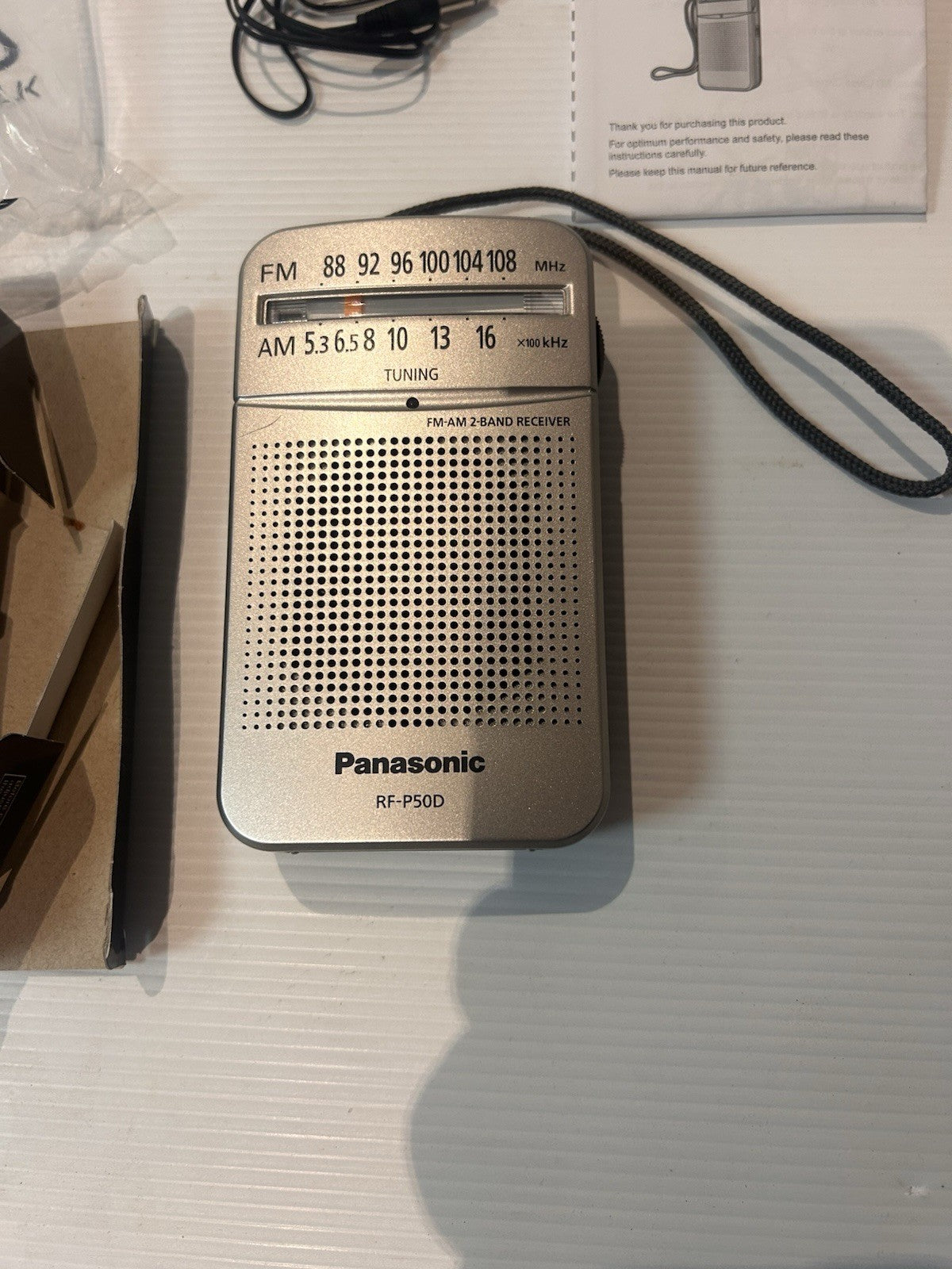 Panasonic RF-P50D FM AM 2-Band Portable Radio Silver Boxed (No Battery Cover)