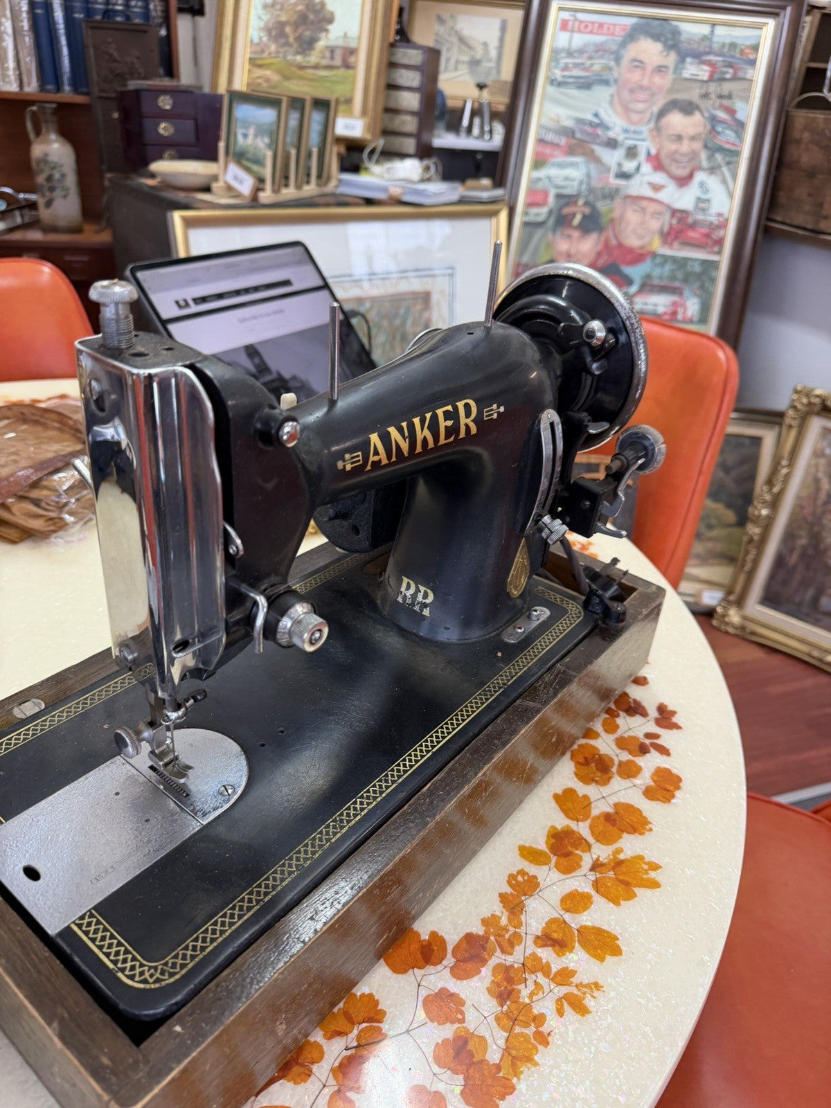 Vintage 1950s ANKER RR Sewing Embroidery Machine Germany Case Manual Motor