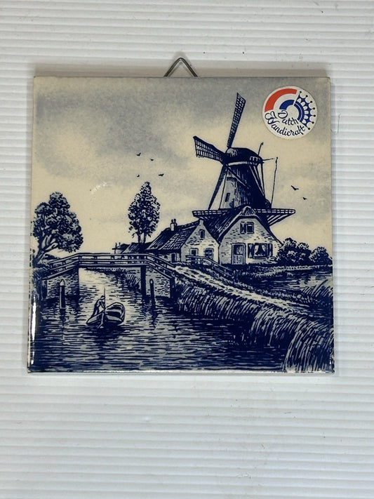 Delft Blue Handpainted Dutch Tile Windmill Scene – Made in Holland