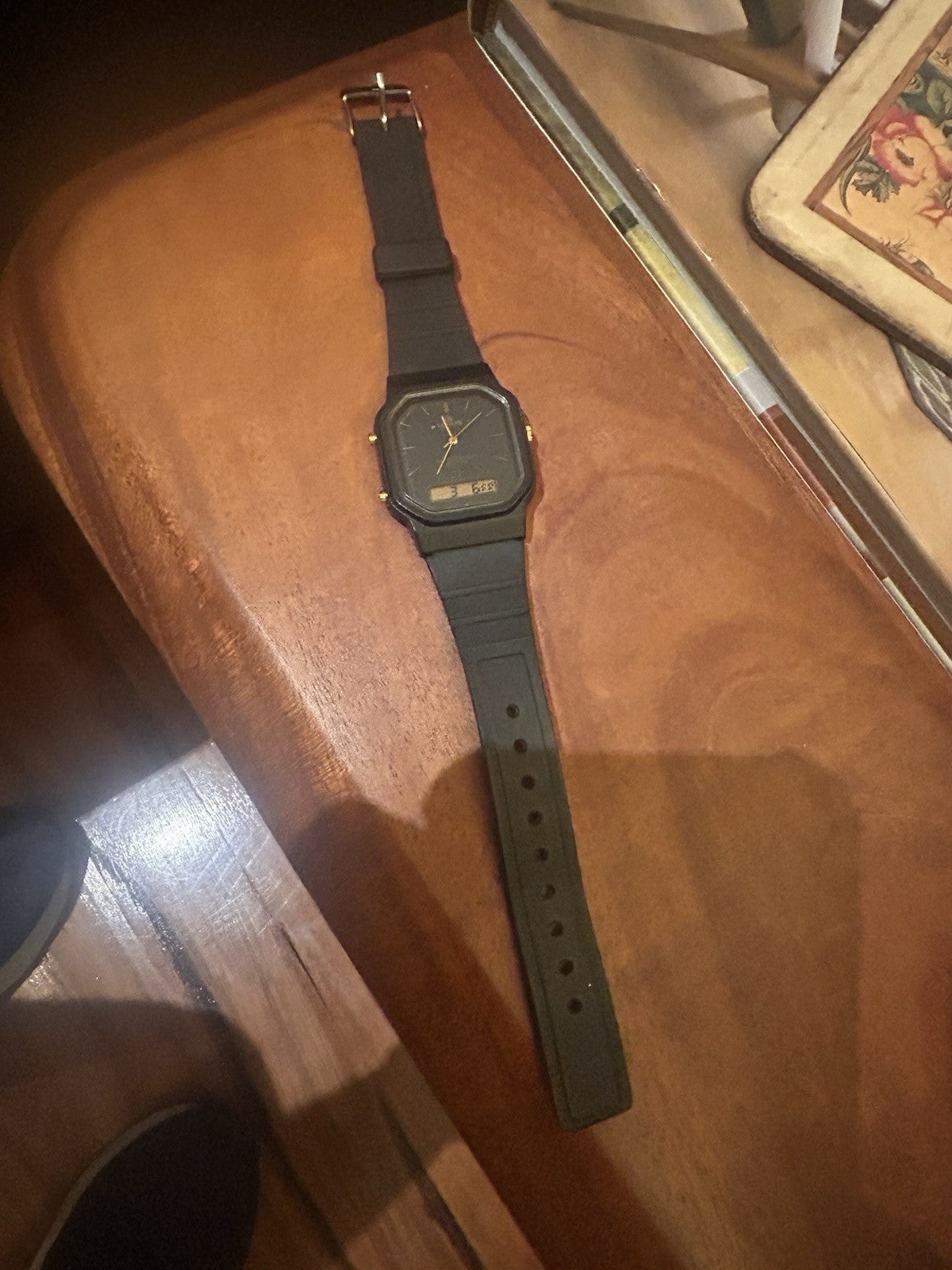 Lorus Ana Digi Quartz Watch Black Gold Tone New Battery Japan Retro