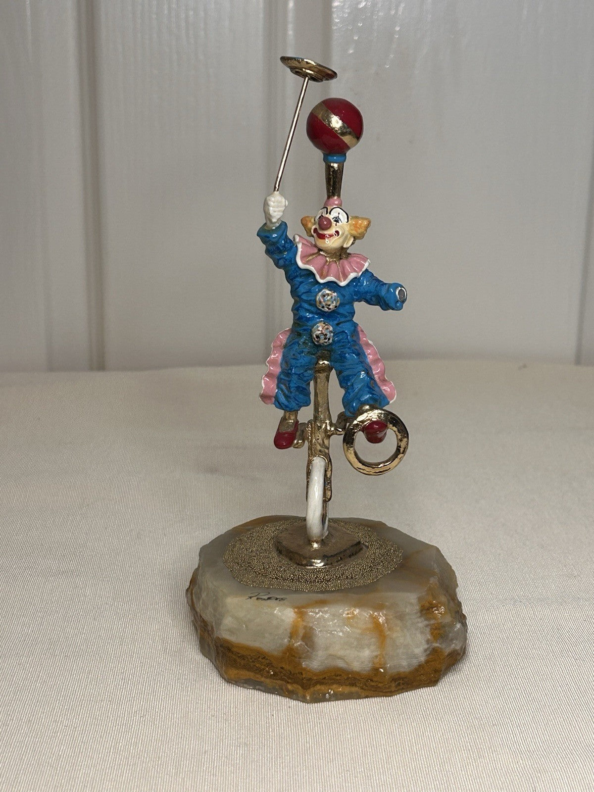 Ron Lee Circus Clown Figurine on Onyx Base Vintage Hand-Painted Art (Damage)
