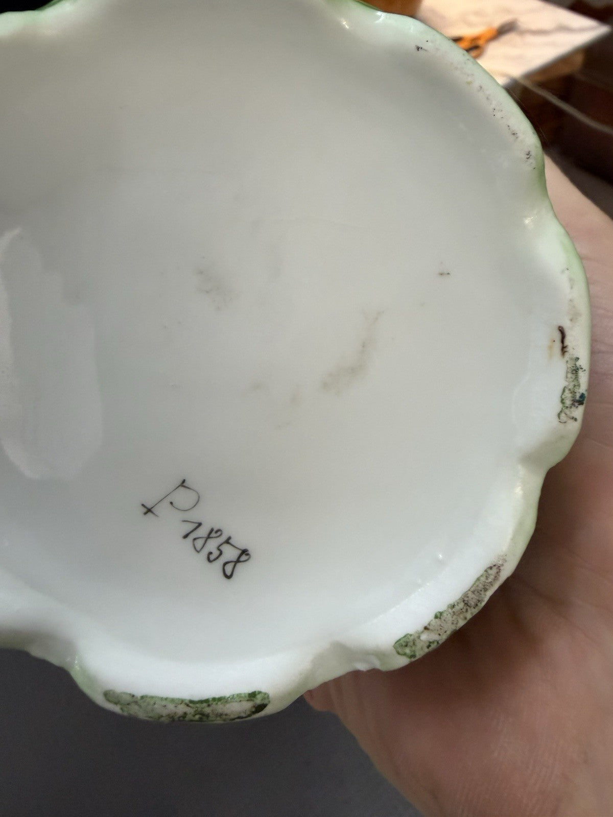 Antique Victorian Green & Cream Porcelain Water Jug Pitcher Bird Transfer Gilt