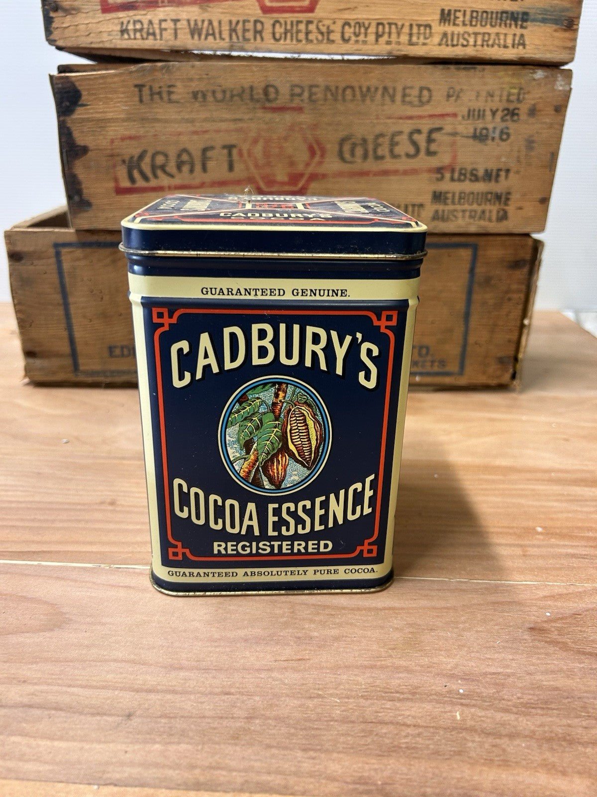 Cadbury's Cocoa Essence Vintage 1977  Metal Tin Box Hinged Lid Good Condition
