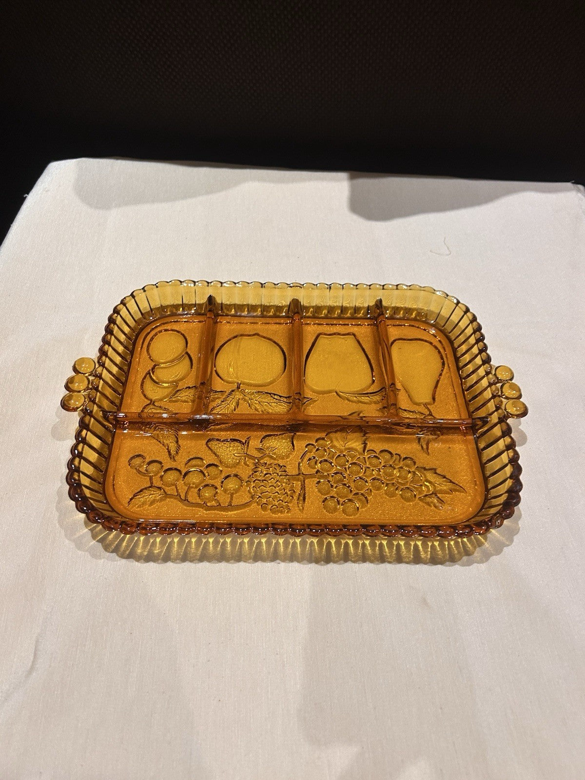 Indiana Glass Fruits Amber Glass Divided Platter Relish Tray Vintage