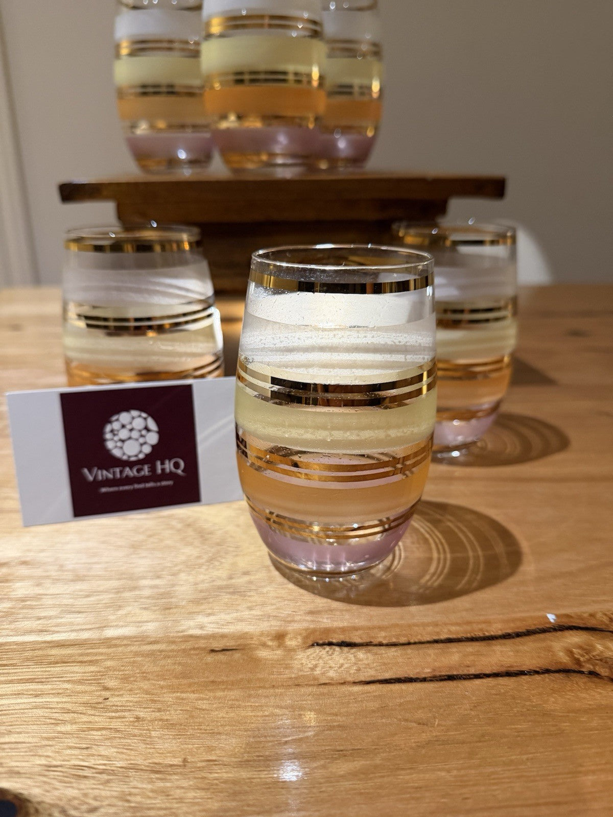 Vintage Retro Frosted Gold Cocktail Glasses Set 6 Mid Century Barware MCM