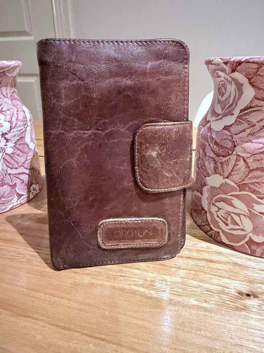 Oroton Leather Wallet Made In Australia Brown Vintage Bifold Coin Zip