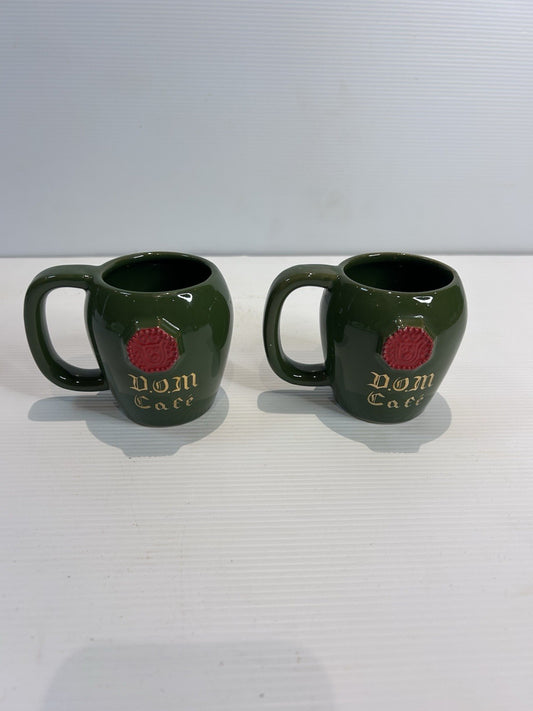 DOM Café Green Ceramic Mugs Set of 2 – Vintage Brandy Barrel Cups Espresso