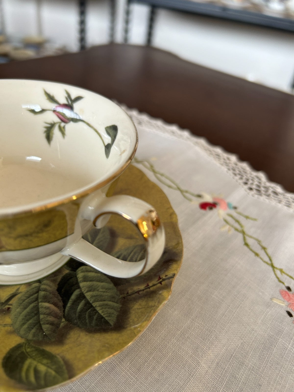 Vintage Floral Rose Teacup & Saucer Gold Trim Bone China