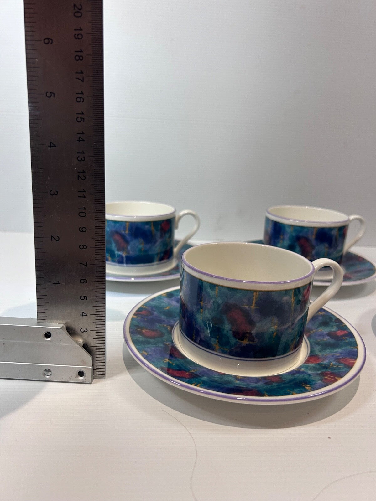 Vintage Sosume 3965 Jewel Cup & Saucer Set – Set of 6 – Mid-1990s – Made in Kore