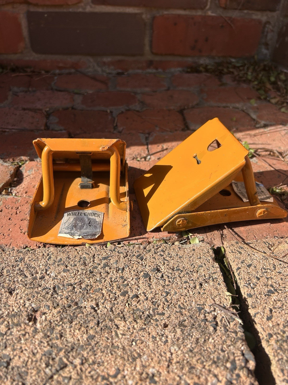 Vintage Nissan Folding Wheel Chocks Pair Metal Automotive Garage Tool