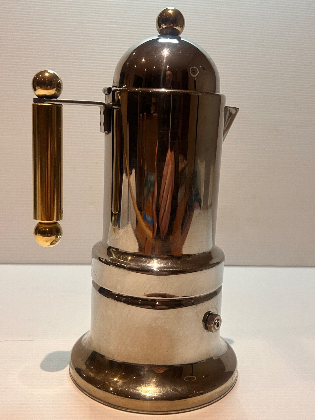 Vigano Tre Zini TZ 4 Italian Espresso Maker 18/10 Inox Gold Handle 4 Cup