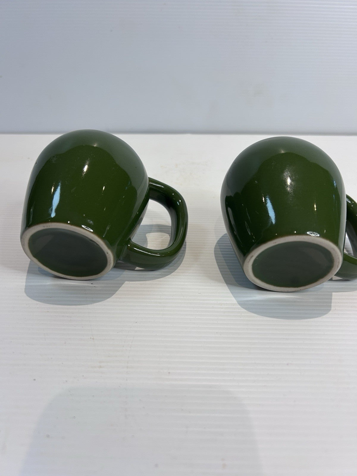DOM Café Green Ceramic Mugs Set of 2 – Vintage Brandy Barrel Cups Espresso