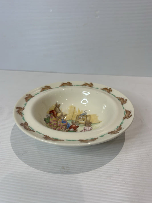 Royal Doulton Bunnykins Bowl TV Scene Bone China England - Small Chip