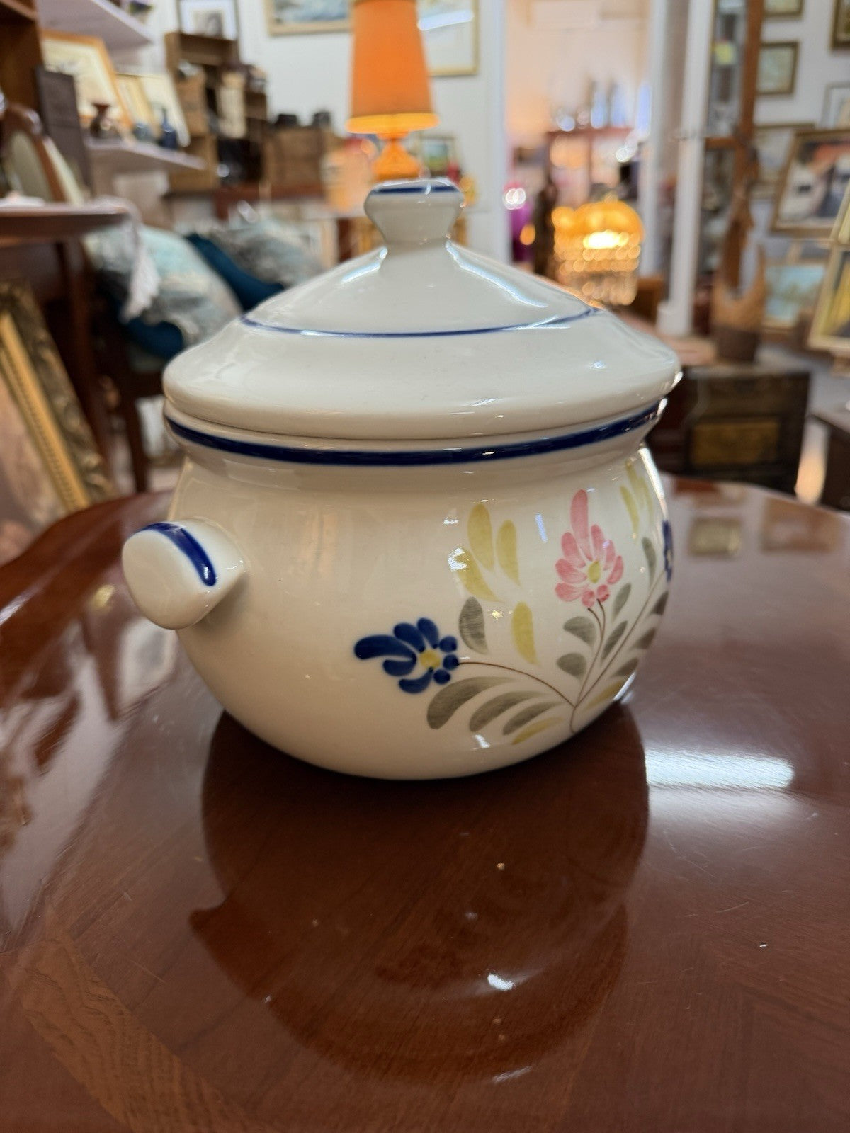 Viana do Castelo Portugal Hand Painted Lidded Ceramic Pot Canister Floral