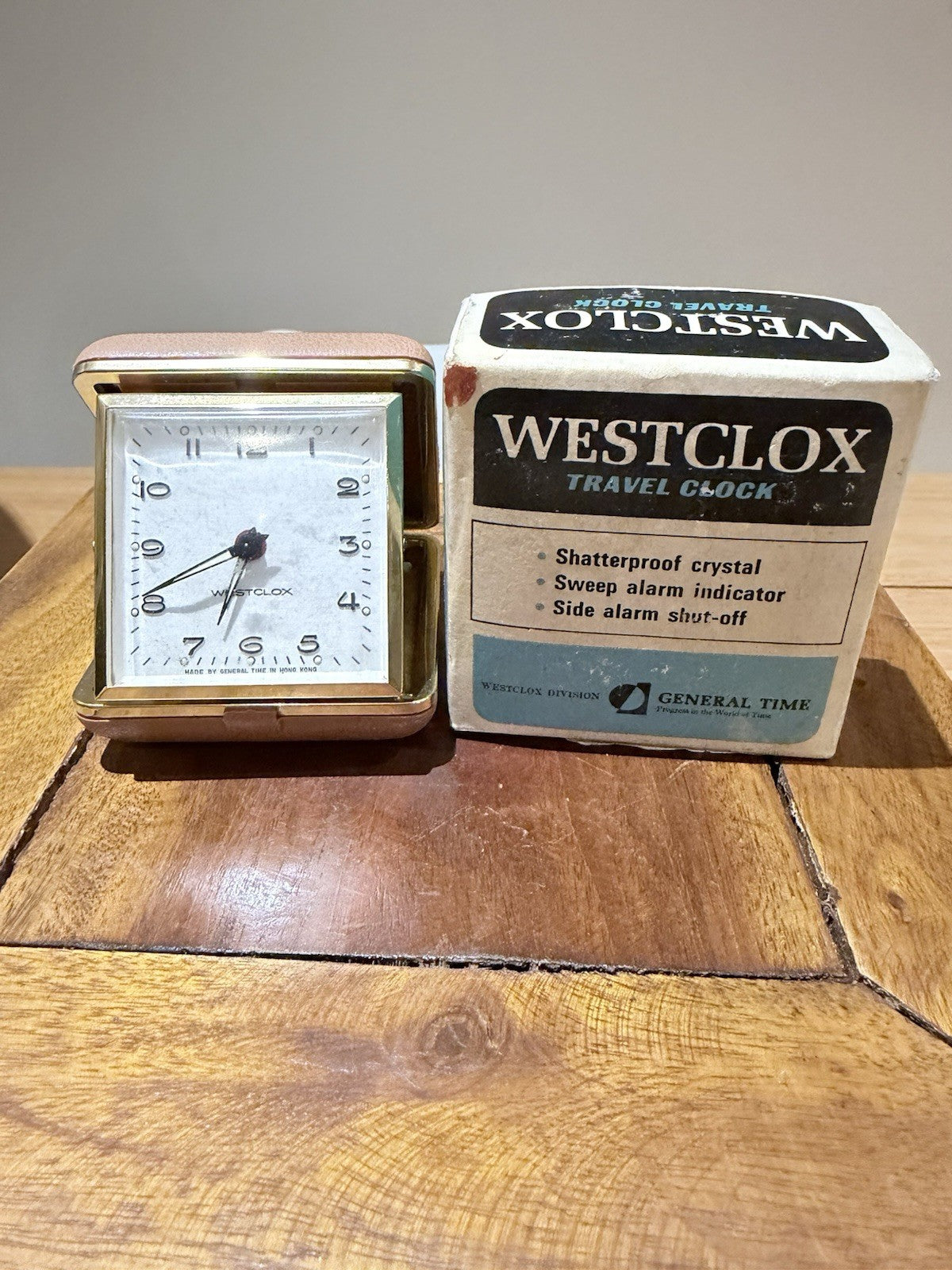 Westclox Travel Alarm Clock w Box Vintage Folding Case Hong Kong