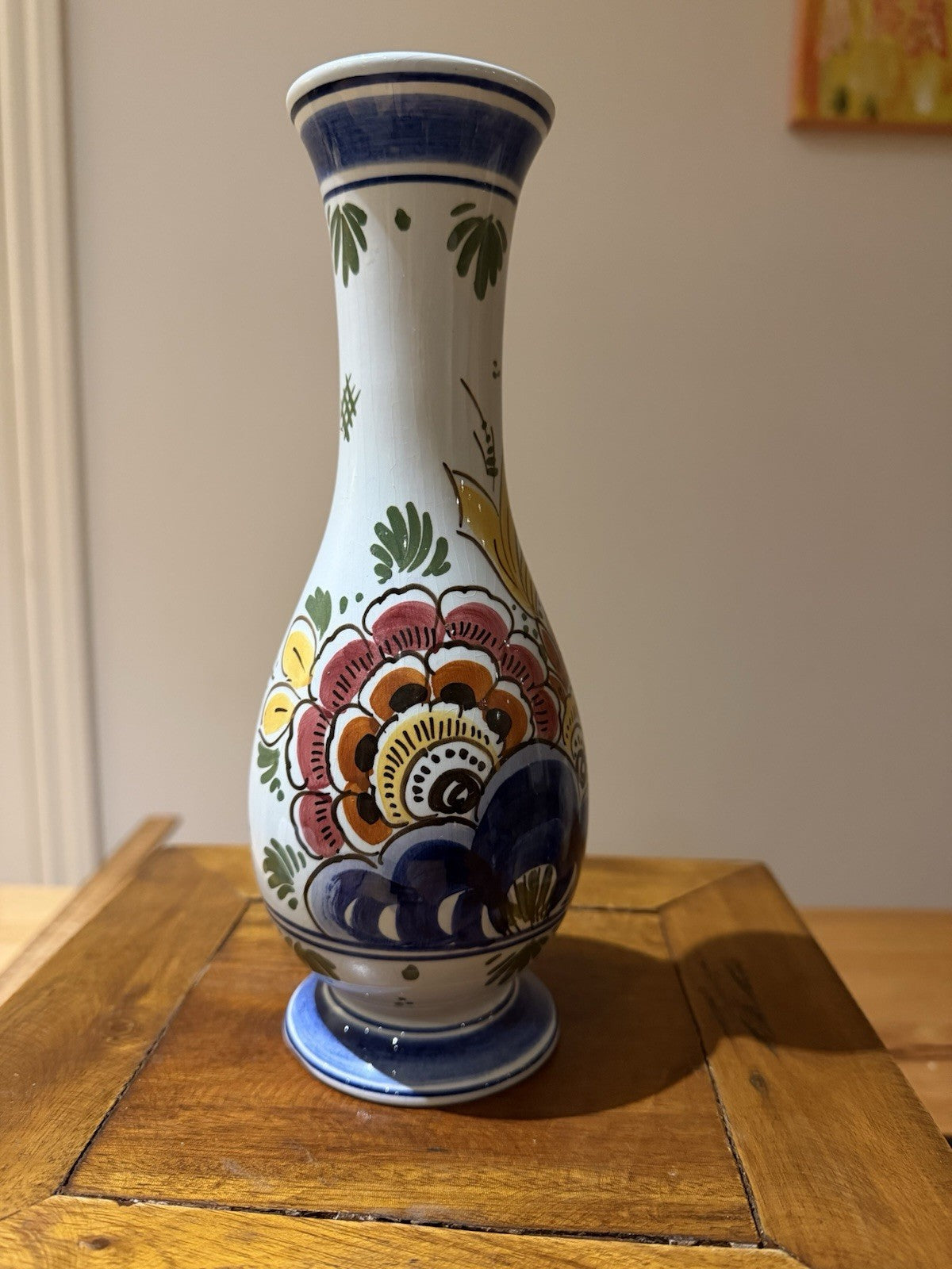 Vintage De Delftse Pauw Hand Painted Delft Holland Floral Vase 23cm